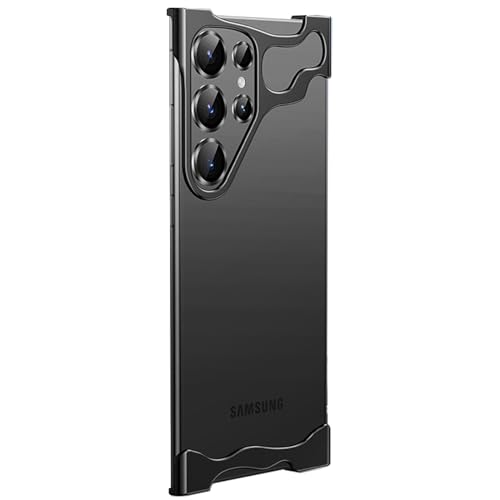 AdirMi Hülle für Samsung Galaxy S23 Ultra/S23 Plus/S23, Ultraschlanker Aluminiumrahmen, Stoßfest in Militärqualität, Leicht, 9H-Linsenschutz,Black,S23 von AdirMi