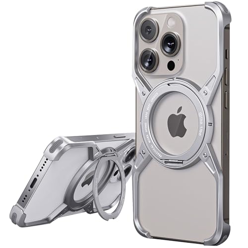 AdirMi Hülle für iPhone 13/13 Pro/13 Pro Max, Ultradünn, Stoßfest, X-förmig, Aluminiummetall, Rahmenlos, mit 360° Drehbarem Ständer [kompatibel mit MagSafe],Silver,13 von AdirMi