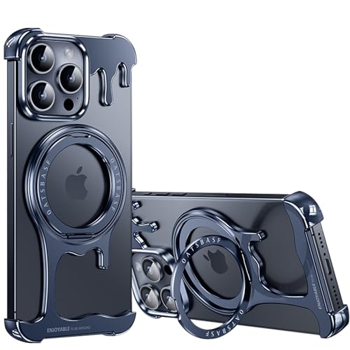 AdirMi Magnetische Schutzhülle Aus Flüssigmetall für iPhone 13 Pro/13 Pro Max, Stoßfeste, Schlanke Handyhülle mit Um 360° Drehbarem Ständer, Rahmenloses Design, Wärmeableitung,Blue,13 Pro Max von AdirMi