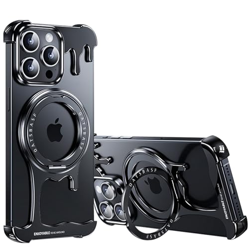 AdirMi Magnetische Schutzhülle Aus Flüssigmetall für iPhone 15 Pro/15 Pro Max, Stoßfeste, Schlanke Handyhülle mit Um 360° Drehbarem Ständer, Rahmenloses Design, Wärmeableitung,Black,15 Pro von AdirMi