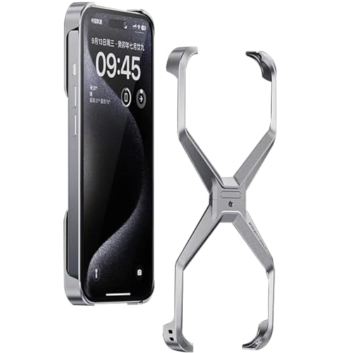 AdirMi X-förmige Hülle für iPhone 15/15 Pro/15 Pro Max, Rahmenlose Aluminiumlegierung, Leichte Wärmeableitung, Stilvolles Design,Silver,15 Pro Max von AdirMi