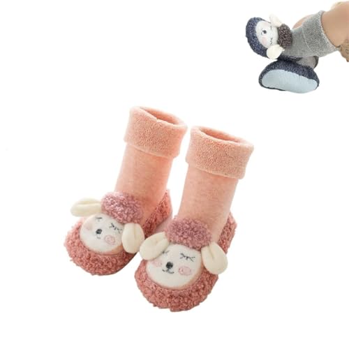 Adius Baby Hüttenschuhe Gefüttert Socken Anti-Rutsch,Winter Socken Warme Lauflernschuhe Weiche Sohle rutschfest Krabbelschuhe (12-18 Months,Pink) von Adius