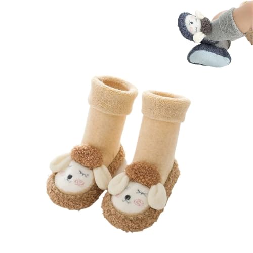 Adius Baby Hüttenschuhe Gefüttert Socken Anti-Rutsch,Winter Socken Warme Lauflernschuhe Weiche Sohle rutschfest Krabbelschuhe (6-12 Months,Beige) von Adius