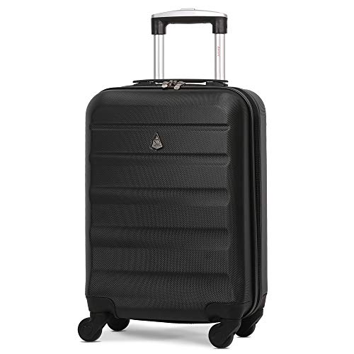 Aerolite Trolley Handgepäck für Lufthansa, Ryanair, Easyjet und Mehr - 34L Leichtgewicht Handgepäck Koffer - ABS Hartschalen Reisekoffer 55x35x20 mit 4 Rollen und Ausziehbarem Griff - Schwarz von Aerolite