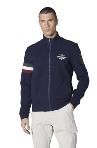 Aeronautica Militare Herren-Sweatshirt aus Baumwolle mit dreifarbigem Einsatz 242FE1871F439 8057630298767 - Dunkelblau 8380 von Aeronautica Militare