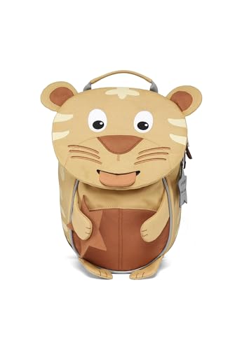 Affenzahn Kleiner Freund Kindergarten-Rucksack für 1-3 Jährige Ergonomisch Reflektierend Ziehzunge mit Namensschild MINI A TURE Tiger - Beige von Affenzahn