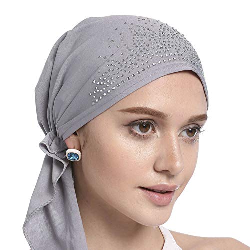 AfinderDE Damen Frauen Baumwolle Bandana Turban Cap Hijab Kopftuch Muslimische Bonnet Kopfbedeckung Halstuch Atmungsaktiv UV Schutz Pirat Mütze Bunter Diamant Indische Hüte Kappe von AfinderDE