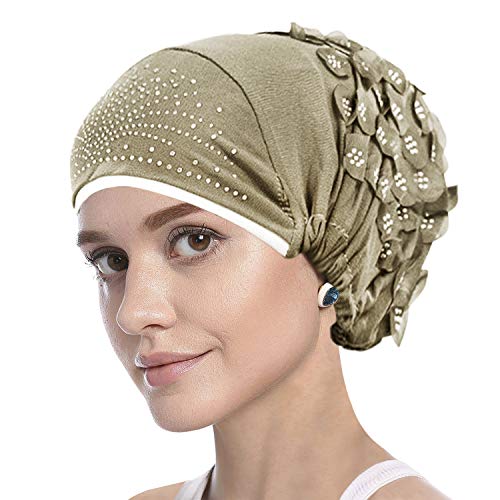 AfinderDE Damen Muslimischen Hijab Kopftuch Schal Turban Muslim Beanie Mütze Elegant Blumen Kopfbedeckung Headwrap Elastic Schlafmütze von AfinderDE