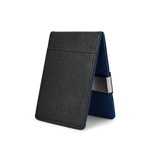 AfitLulu Herren-Geldbörse, Klappetui, Ledergeldbörse für Herren, schmal, mit Metallclip, schmaler Kreditkartenhalter, Bifold Wallet für Herren, mit 5 Kreditkartenfächern, blau, S, Casual von AfitLulu