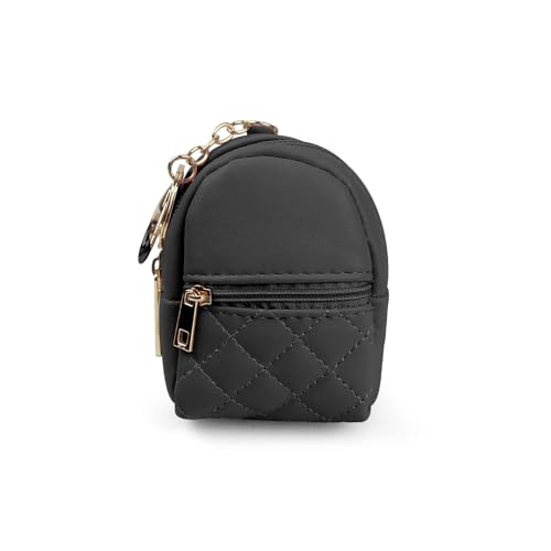 AfitLulu Lippenstiftetui Kosmetiktasche Klein Mini-Rucksack Form mit Schlüsselanhänger und 2-Lagen-Reißverschlusstasche, PU-Leder Münzbörsen zur Aufbewahrung Münzschlüssel Lippenstift (Schwarz) AfitLulu Lippenstiftetui Kosmetiktasche Klein Mini-Rucksack Form mit Schlüsselanhänger und 2-Lagen-Reißverschlusstasche, PU-Leder Münzbörsen zur Aufbewahrung Münzschlüssel Lippenstift (Schwarz) von AfitLulu