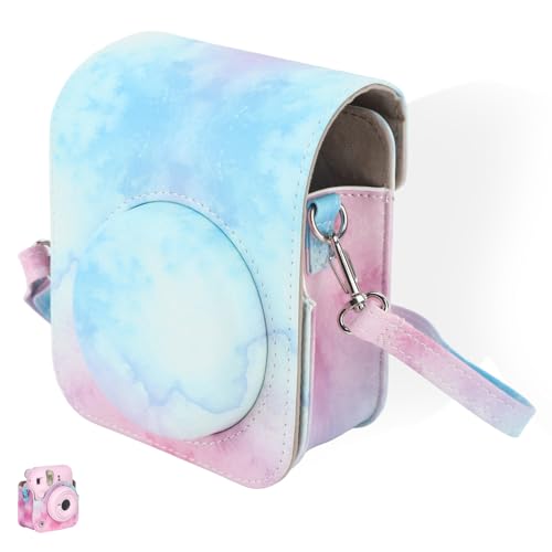 Agatige -Sofortbildkameratasche, Kamera-Schutztasche, PU-Sofortbildkameratasche mit verstellbarem Schultergurt für 12-Kamera (Blue Pink Color) von Agatige