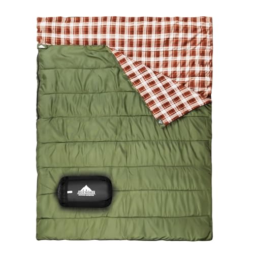 Baumwollflanell-Doppelschlafsack für Camping, Wandern oder Wandern. Queen Size 2 Person wasserdichte Schlafsack für Erwachsene oder Jugendliche. LKW, Zelt oder Schlafsack, Leichtgewicht (Grün/Braun) Baumwollflanell-Doppelschlafsack für Camping, Wandern oder Wandern. Queen Size 2 Person wasserdichte Schlafsack für Erwachsene oder Jugendliche. LKW, Zelt oder Schlafsack, Leichtgewicht (Grün/Braun) von Agemore
