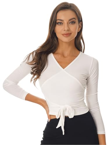 Agoky Damen Wickeljacke Frauen Ballett Langarm-Top zum Wickeln Oberteil für Sport Gymnastik Tanz Ballett Training Elfenbein E S Agoky Damen Wickeljacke Frauen Ballett Langarm-Top zum Wickeln Oberteil für Sport Gymnastik Tanz Ballett Training Elfenbein E S von Agoky