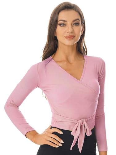 Agoky Damen Wickeljacke Frauen Ballett Langarm-Top zum Wickeln Oberteil für Sport Gymnastik Tanz Ballett Training Pink E S Agoky Damen Wickeljacke Frauen Ballett Langarm-Top zum Wickeln Oberteil für Sport Gymnastik Tanz Ballett Training Pink E S von Agoky