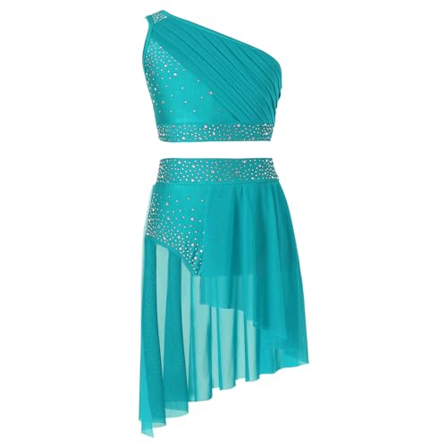 Agoky Mädchen Ballettkleid EIN-Schulter Crop Top Dance Slip Rock Tanz Ballett Outfits Unregelmäßiges Tanzkleid mit Plissee Strass Latein Kleider gr. 110-170 Blau Grün A 122-128 Agoky Mädchen Ballettkleid EIN-Schulter Crop Top Dance Slip Rock Tanz Ballett Outfits Unregelmäßiges Tanzkleid mit Plissee Strass Latein Kleider gr. 110-170 Blau Grün A 122-128 von Agoky