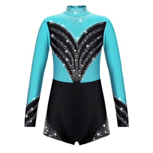Agoky Mädchen Langarm Turnanzug Farbblock Gymnastikanzug Glitzer Mesh Spleiß Leotard Body mit Bein Tanzbekleidung Blau Grün C 164 Agoky Mädchen Langarm Turnanzug Farbblock Gymnastikanzug Glitzer Mesh Spleiß Leotard Body mit Bein Tanzbekleidung Blau Grün C 164 von Agoky