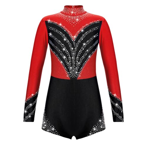 Agoky Mädchen Langarm Turnanzug Farbblock Gymnastikanzug Glitzer Mesh Spleiß Leotard Body mit Bein Tanzbekleidung Rot C 164 Agoky Mädchen Langarm Turnanzug Farbblock Gymnastikanzug Glitzer Mesh Spleiß Leotard Body mit Bein Tanzbekleidung Rot C 164 von Agoky