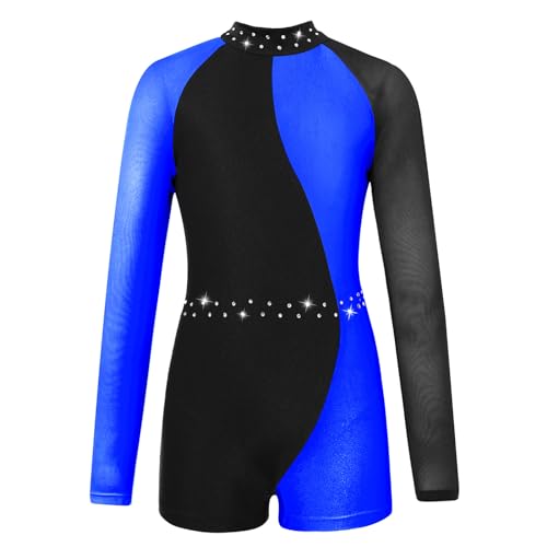 Agoky Mädchen Langarm Turnanzug Farbblock Gymnastikanzug Glitzer Mesh Spleiß Leotard Body mit Bein Tanzbekleidung Royal Blau 140 Agoky Mädchen Langarm Turnanzug Farbblock Gymnastikanzug Glitzer Mesh Spleiß Leotard Body mit Bein Tanzbekleidung Royal Blau 140 von Agoky