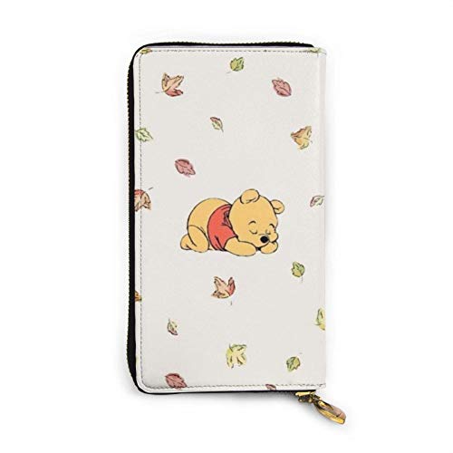 Damen Leder Brieftaschen, Winnie The Pooh Cartoon Brieftasche Blocking Echtes Leder Double Zipper Wallet Clutch Kartenhalter Large Capacity Wallet von Ahdyr