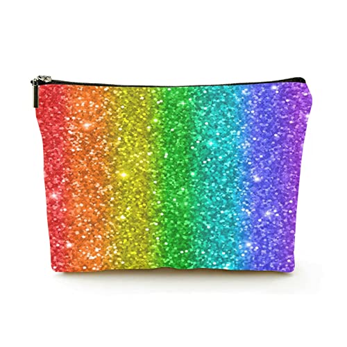 Stilvolle Make-up-Tasche für Damen, Leinen, Reise-Kosmetiktaschen, langlebige Make-up-Organizer-Tasche, mehrfarbiger Regenbogen-Glitzer, für Damen/Herren von Ahdyr