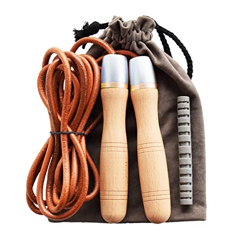 Ahomie Leder-Springseil, verstellbares Springseil, mit 360-Grad-Lager und Griffen aus reinem Holz, für Fitness- und Heim-Fitness-Workouts Ahomie Leder-Springseil, verstellbares Springseil, mit 360-Grad-Lager und Griffen aus reinem Holz, für Fitness- und Heim-Fitness-Workouts von Ahomie