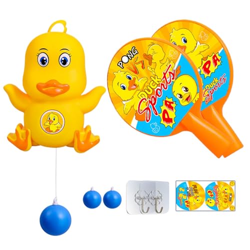 Ahuuen Indoor-Tischtennistrainer,Tischtennistrainer für Kinder,Tischtennisball-Trainer für Kinder - Gelbes Enten-Pingpongball-Trainingsgerät für Kinder, multifunktionaler Tischtennistrainer zum von Ahuuen