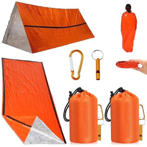 Sierra Madre Emergency Sleeping Bag Outdoor-Schlafsack mit Signalpfeife Sport-Erste-Hilfe-Zelt Schlafsack zum Notfallschlafsack Waterproof Emergency Tent für Camping, Reisen und Outdoor (2pcs) von AiQiMinHao