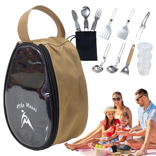 Aibyks Camping-Kochutensilien-Set, Camping-Geschirr-Utensilien-Set - 11-teiliges Grill-Kochgeschirr-Set mit Schüsseln und Gabeln,Faltbare Organizer-Tasche für trinkbares Campingzubehör, von Aibyks