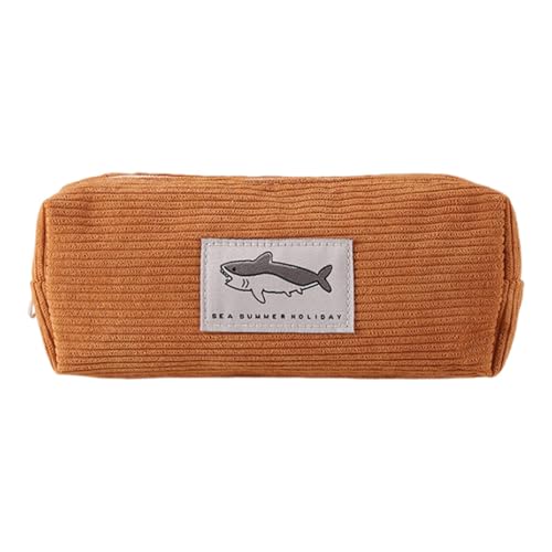 Cord Federmäppchen – Niedliche Haifisch Cord Bleistifttasche | Großes Haifisch Federmäppchen Für Schreibwaren | Tragbare Mehrzweck Federmäppchen Make Up Tasche Für Kinder Und Erwachsene (braun) von Aibyks