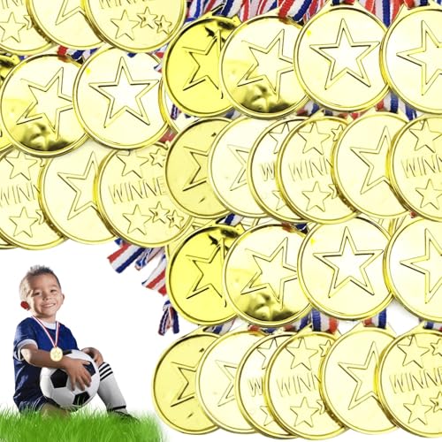 100 Stück Medaillen für Kinder: Gold Siegermedaillen Kinder Plastikmedaillen Goldmedaille, Medaillen Kindergeburtstag für Schule, Sportstag Kindergeburtstag Party Spiele Partygeschenk für Kinder von Aicharynic