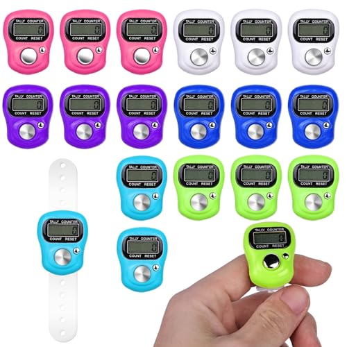 18 Stück Fingerzähler, Elektronischer Zähler Handzähler Reihenzähler Zähler Fingerzähler Elektronische Fingerzähler Mechanischer Handzähler Finger Counter für INähen Stricken Weben Sport, Golf von Aicharynic