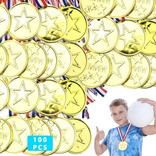 Aicharynic 100PCS Medaillen für Kinder, Gold Siegermedaillen Kinder Plastikmedaillen Goldmedaille Medaillen Kindergeburtstag für Schule Sportstag Kindergeburtstag Party Spiele Partygeschenk für Kinder von Aicharynic