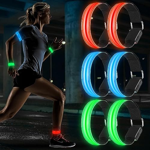 Aicharynic LED Armband Battery, 6 Stück LED Reflective Band Leuchtarmband Laufarmband Lichtband Kinder Leuchtbänder Reflektorband Licht Kinder Nacht Sicherheits Licht für Joggen Laufen Running Sports von Aicharynic