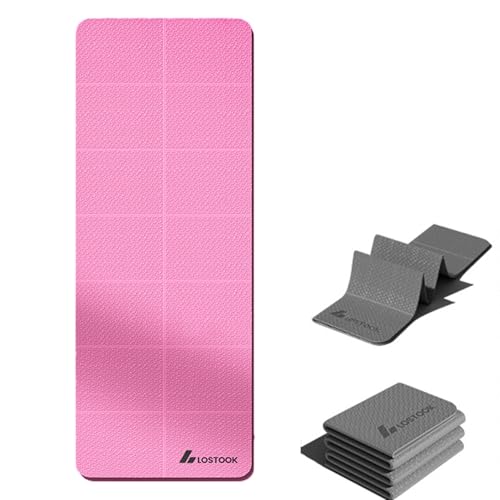 Klappbare Yogamatte Rutschfest Tragbare Fitnessmatte Wasserdicht und leise Turnmatte, Faltbar Leicht Gymnastikmatte Pilates Sport Reiseyogamatte 183 x 61 x 0.6 cm (Rosa) von AidSci