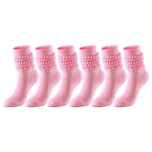 Ailan 3 Paar Slouch Socken für Damen, weich, extra lang, kniehoch, Scrunch Stiefel, atmungsaktiver Baumwollstrick, müheloser Stil, vielseitig einsetzbar, Rosa von Ailan