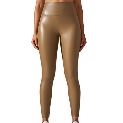 Ailan Frauen Leder Leggings mit hoher Taille, Yogahose, dünn, Push Up, einfarbig, Freizeit, modische Strumpfhose für Partys, Gelb, 2XL Ailan Frauen Leder Leggings mit hoher Taille, Yogahose, dünn, Push Up, einfarbig, Freizeit, modische Strumpfhose für Partys, Gelb, 2XL von Ailan