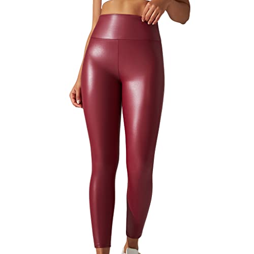 Ailan Frauen Leder Leggings mit hoher Taille, Yogahose, dünn, Push Up, einfarbig, Freizeit, modische Strumpfhose für Partys, Rot, XS Ailan Frauen Leder Leggings mit hoher Taille, Yogahose, dünn, Push Up, einfarbig, Freizeit, modische Strumpfhose für Partys, Rot, XS von Ailan