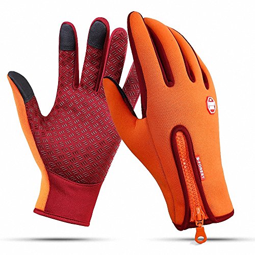 Anti-Rutsch Motorrad Winter Warm Outdoor Sport Wandern Radfahren Damen Herren Full Finger Touch Screen Handschuhe (L /Plam width:3.34in, Orange) von Aileese