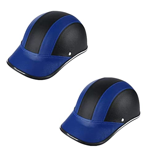 Ailovone Fahrradhelm Halbhelm Baseballkappe Fahrradhelm 2 Stück Leder Radfahren Sicherheitshelm Motorradhelm mit verstellbarem Kinnriemen für Männer und Frauen (blau) von Ailovone