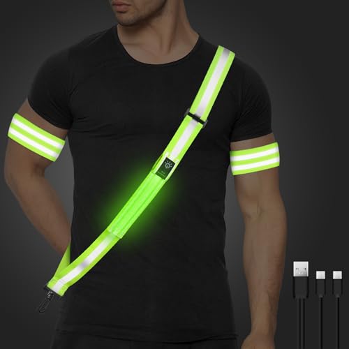 Ainiv Joggen mit LED Reflektoren Gürtel, Grün Hohe Sichtbarkeit Reflektierende Gürtelschärpe, USB Wiederaufladbares Wasserdichtes Nacht-Hunde-Spaziergänge Sicherheitslicht Laufausrüstung Ainiv Joggen mit LED Reflektoren Gürtel, Grün Hohe Sichtbarkeit Reflektierende Gürtelschärpe, USB Wiederaufladbares Wasserdichtes Nacht-Hunde-Spaziergänge Sicherheitslicht Laufausrüstung von Ainiv