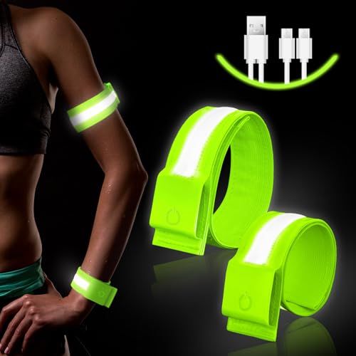 Ainiv LED Armband Aufladbar, 2 Stück Reflective LED Leucht Armbänder, Licht Armband Kinder Leuchtbänder USB Reflektorband Leuchtarmband Reflektorband Nacht Sicherheits Licht für Joggen Laufen Running von Ainiv