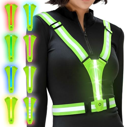 Ainiv LED Warnweste Fahrrad Reflektorweste, Laufweste Reflektorweste Warnweste Wiederaufladbare USB Lauflampe, Einstellbare Reflektorweste Leuchtweste Lauflicht für Joggen Wandern oder Radfahren-Grün Ainiv LED Warnweste Fahrrad Reflektorweste, Laufweste Reflektorweste Warnweste Wiederaufladbare USB Lauflampe, Einstellbare Reflektorweste Leuchtweste Lauflicht für Joggen Wandern oder Radfahren-Grün von Ainiv