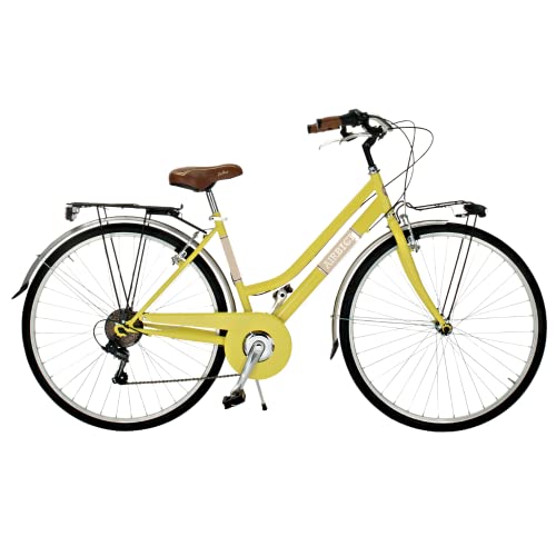 Airbici 603AC Damenfahrrad Citybike 28 Zoll | Fahrrad Damen Retro Cityräder City Bike 6-Gang, Stahlrahmen, Schutzbleche, LED-Licht und Gepäckträger | Fahrrad für Mädchen und Damen (Gelb) von Airbici