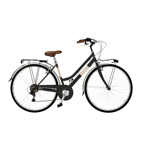 Airbici 603AC Damenfahrrad Citybike 28 Zoll | Fahrrad Damen Retro Cityräder City Bike 6-Gang, Stahlrahmen, Schutzbleche, LED-Licht und Gepäckträger | Fahrrad für Mädchen und Damen (Schwarz) von Airbici
