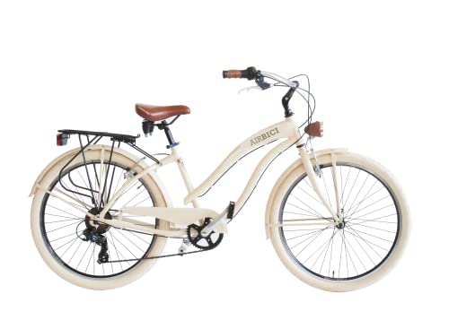 Airbici Fahrrad Beachcruiser Damen 26" Beige | City-Bike | BeachCruiser Bike 26 Zoll 6-Gang, Aluminiumrahmen, Schutzbleche, LED-Licht und Gepäckträger von Airbici