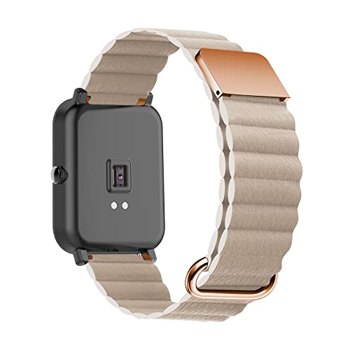 Armband Kompatibel mit Amazfit GTS/Amazfit GTS 2 / Amazfit GTS 2 Mini Armband Leder Silikon Ersatz Magnetische Für Herren Damen Uhrenarmband Für Amazfit Bip/Bip Lite/Amazfit GTR 42mm (Khaki) von AireWiki