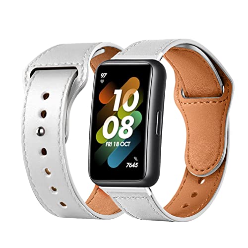 Lederarmband Armbänd Kompatibel mit Huawei Band 7 Für Damen Herren Echte Ersatzband mit Uhrenarmband Für Huawei Band 7 (Weiß) von AireWiki