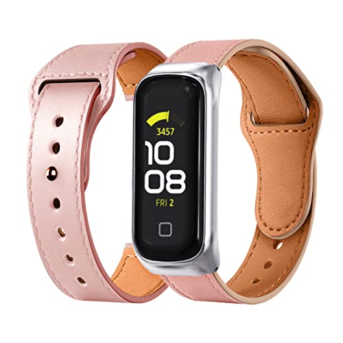 Lederarmband Armbänd Kompatibel mit Samsung Galaxy Fit 2 Für Damen Herren Echte Ersatzband mit Uhrenarmband Für Samsung Galaxy Fit 2 (rosa) von AireWiki