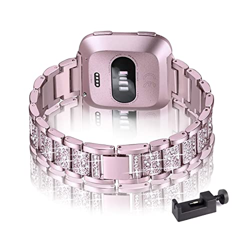 Metall Armband Kompatibel mit Fitbit Versa 2/ Lite/Fitbit Versa 3 /Sense Armband Edelstahl Für Damen Ersatz mit Elegant Für Fitbit Versa 2/ Lite/Versa 3 /Sense (rosa,Versa 2/Lite) von AireWiki