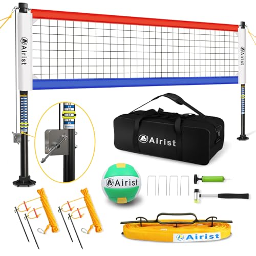 Airist Strapazierfähiges Volleyballnetz für den Außenbereich mit Anti-Ag-System, verstellbaren Aluminiumstangen, professionelles Volleyballnetz-Set für Garten und Strand, Volleyball und Tragetasche von Airist